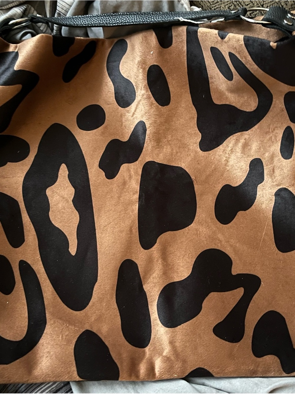 Leopard Print Faux Suede/Velvet Shoulder Bag